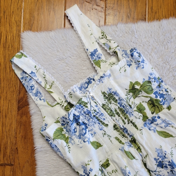 Reformation Tagliatelle Midi Dress Women's 10 Linen Smocked Floral White - Picture 7 of 15